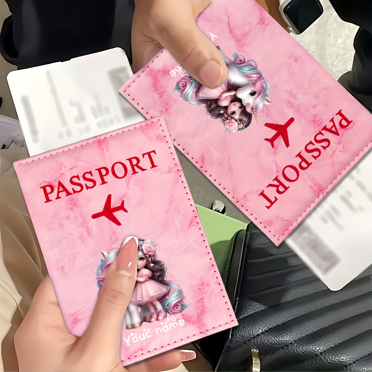 Travel Accessories Plane - 유니콘 소녀 패턴 PU 여권 홀더,