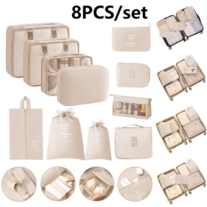 Travel Accessories Packing Cubes - 8종 여행용 짐 정리 큐브 세트,