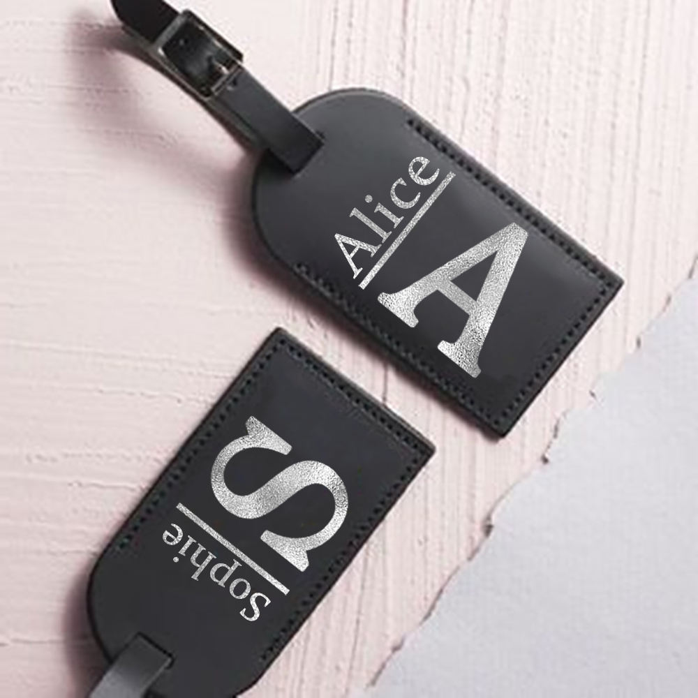 Luggage Tag Leather - 이름이있는 개인화 된 편지 모노그램 수하물