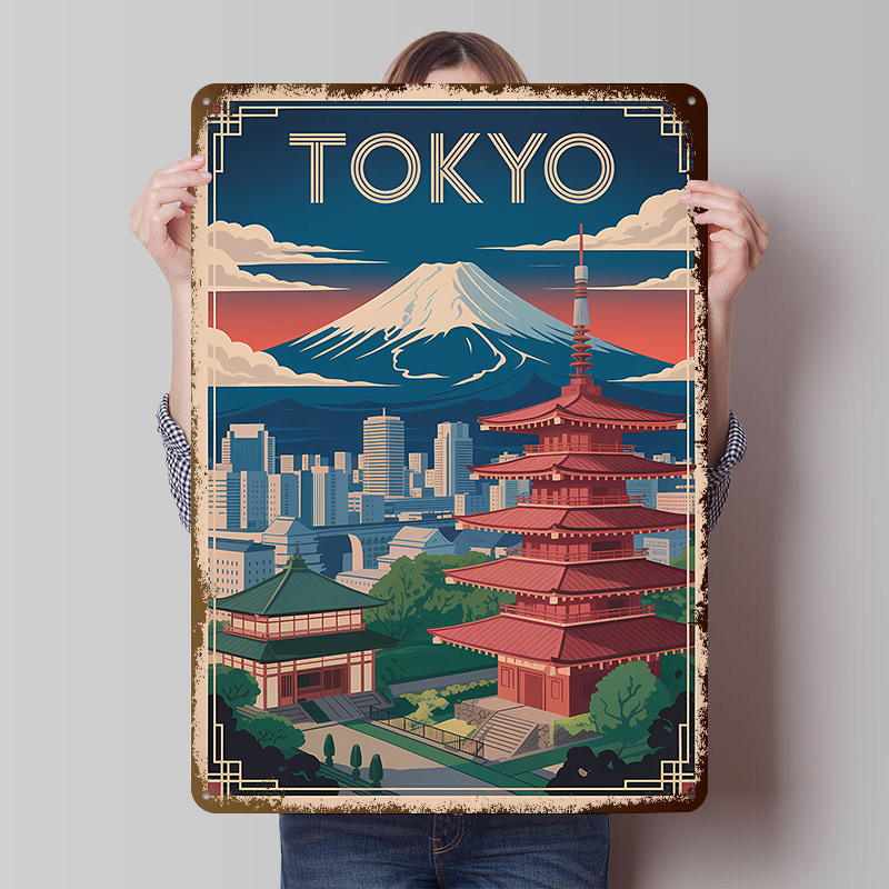 Travel Accessories For Europe - 도쿄 여행과 후지산 금속 포스터, 맞춤형
