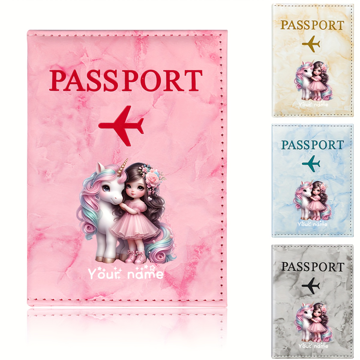 유니콘 소녀 패턴 PU 여권 홀더, 황금색 비행기 아이 - Travel Accessories Plane 리뷰 및 가격