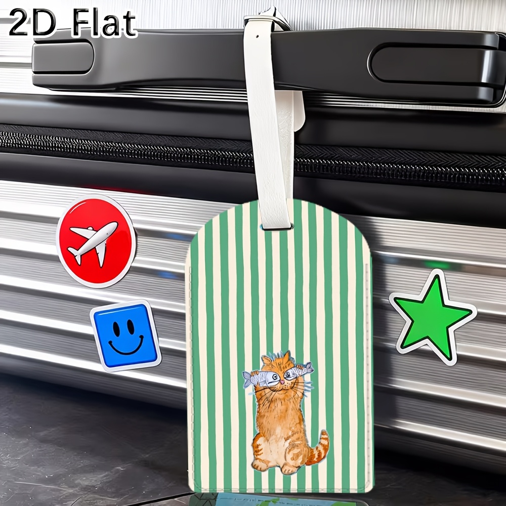 귀여운 고양이와 녹색 줄무늬 수하물 태그 여행용 수하물 - Luggage Tag Leather 리뷰 및 가격