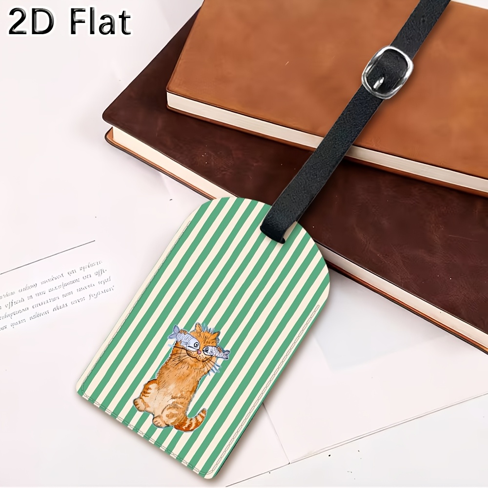 귀여운 고양이와 녹색 줄무늬 수하물 태그 여행용 수하물 - Luggage Tag Leather 리뷰 및 가격