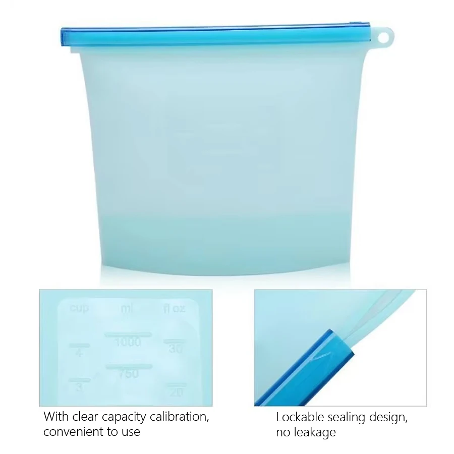 1000ml 재사용 가능한 실리콘 식품 등급 보관 가방 - Reusable Zip Bag 리뷰 및 가격