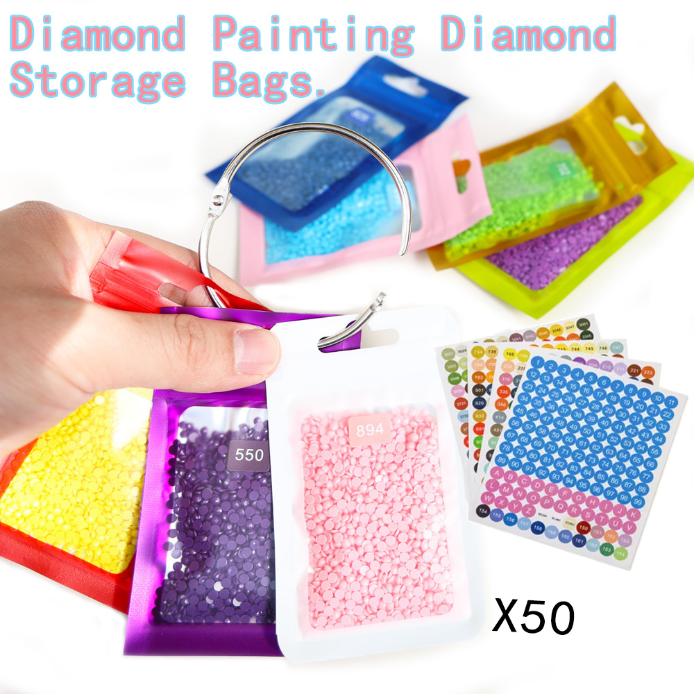 50pcs 다이아몬드 페인팅 비즈 보관 가방(라벨 포함 - Reusable Zip Bag 리뷰 및 가격