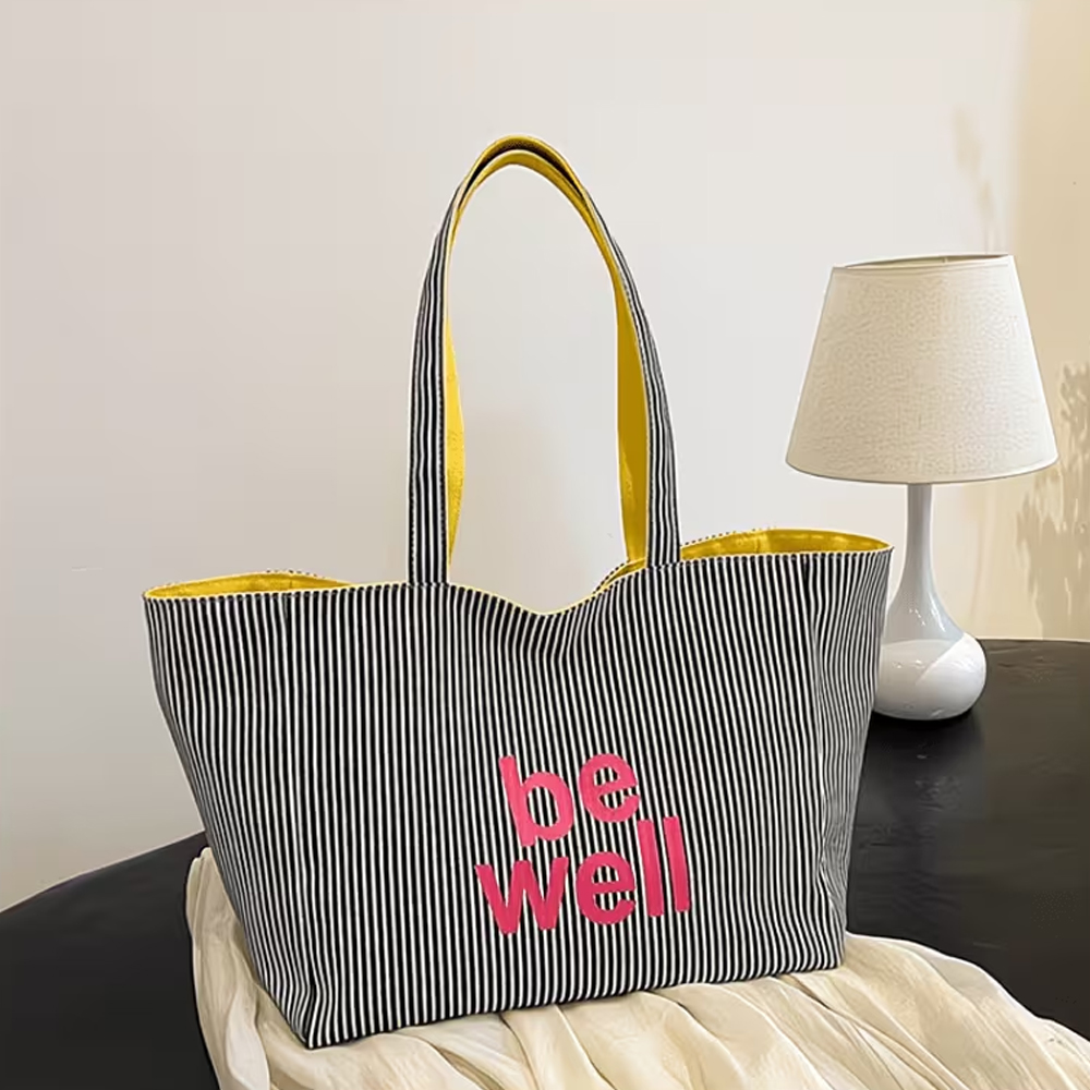 세련된 스트라이프 프린트 레터링 양면 쇼핑백, 엄마 숄 - Travel Accessories Tech 리뷰 및 가격