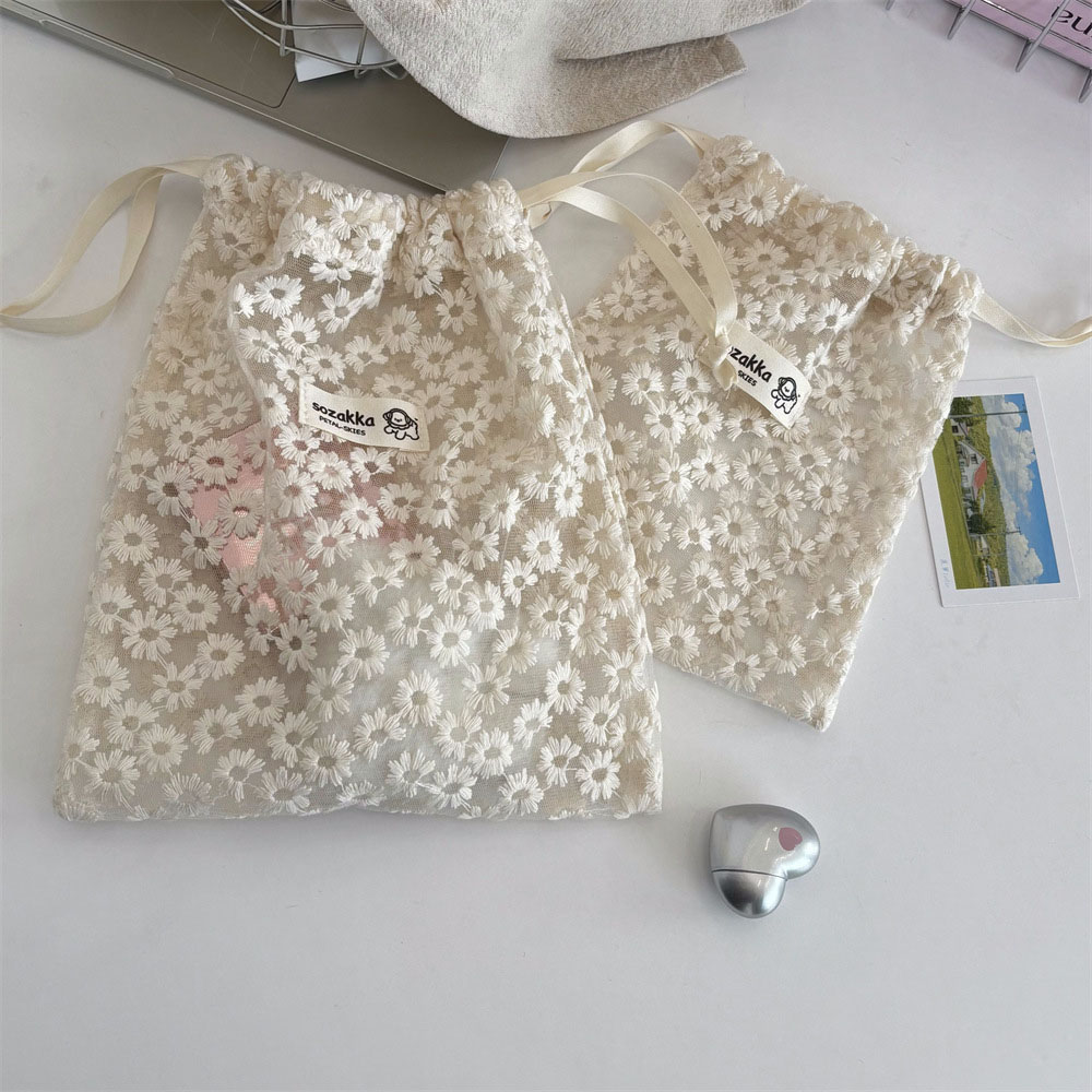 레이스 자수 데이지 메쉬 드로스트링 메이크업 가방 여름 - Travel Accessories Pack 리뷰 및 가격